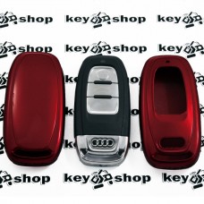 Чехол для смарт ключа Audi (Ауди), A4, A6, Q5, кнопки без защиты, (красный, пластиковый)
