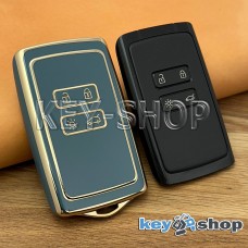 Полиуритановый чехол на смарт карту RENAULT (Рено), Megane 4, Koleos, Duster, Captur, Talisman, Arkana, (4 кнопки) черный