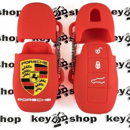 Чехол (красный, силиконовый) для смарт ключа Porsche (Порше) 3 кнопки