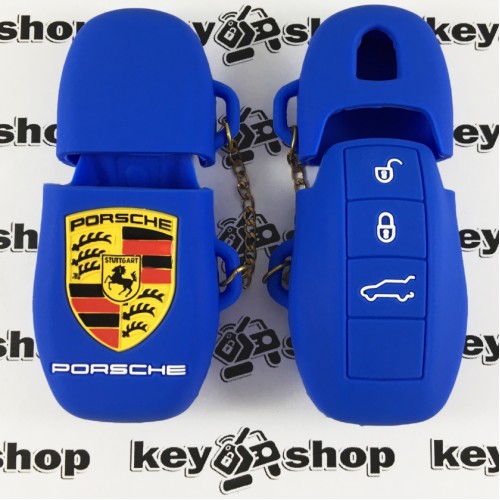 Чехол (синий, силиконовый) для смарт ключа Porsche (Порше) 3 кнопки