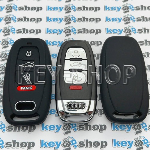      Чехол для смарт ключа Audi (Ауди), A4, A6, Q5, (3+1 кнопки), черный, силиконовый