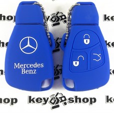 Чехол (синий, силиконовый) для смарт ключа Mercedes (Мерседес) 3 кнопки