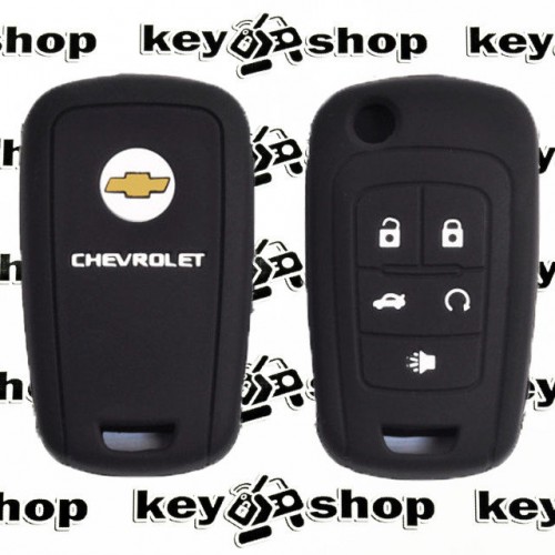 Чехол (черный, силиконовый) для выкидного ключа Chevrolet (Шевроле) 5 кнопок