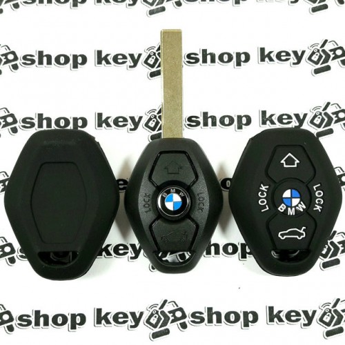 Чехол (черный, силиконовый) для авто ключа BMW (БМВ) 3 кнопки