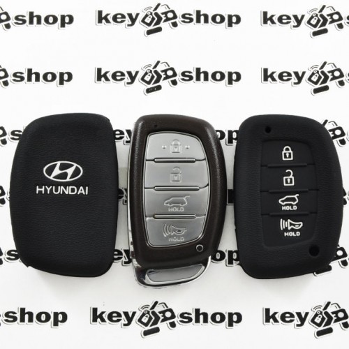   Чехол (черный, силиконовый) для смарт ключа Hyundai (Хундай) 3 кнопки + 1