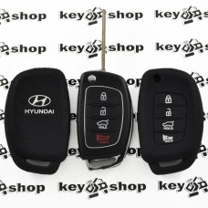 Чехол (черный, силиконовый) для выкидного ключа Hyundai (Хундай) 3 кнопки + 1