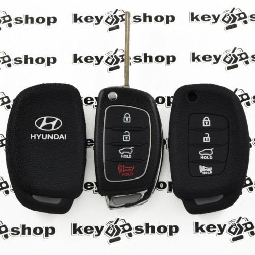 Чехол (черный, силиконовый) для выкидного ключа Hyundai (Хундай) 3 кнопки + 1