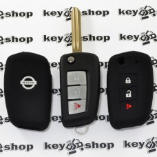 Чехол (черный, силиконовый) для выкидного ключа Nissan (Ниссан) 3 кнопки