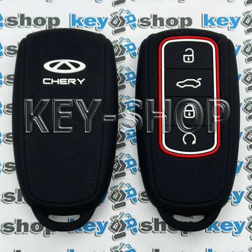 Чехол (силиконовый) для смарт ключа CHERY (Чери) 4 кнопки (черный)