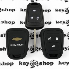 Чехол (черный, силиконовый) для авто ключа Chevrolet (Шевролет) 3 кнопки
