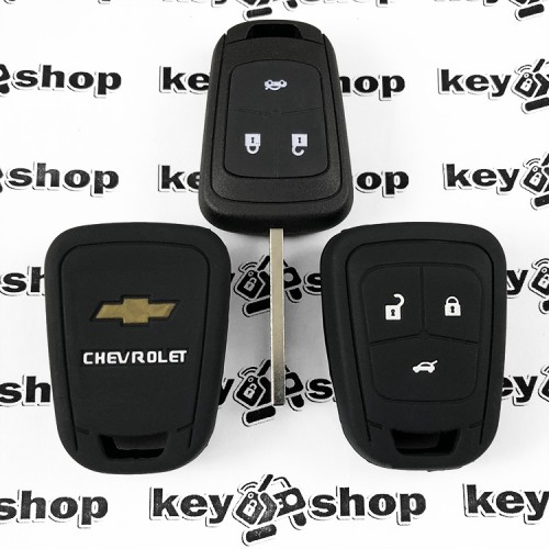 Чехол (черный, силиконовый) для авто ключа Chevrolet (Шевролет) 3 кнопки