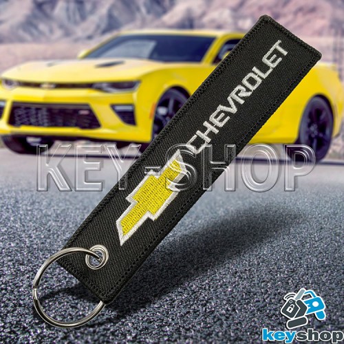 Брелок для ключа Chevrolet (Шевролет), черный, с кольцом (текстиль)