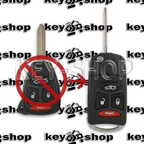 Корпус выкидного ключа для Chrysler (Крайслер) 3 кнопки + 1 (panic) под переделку