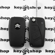 Корпус выкидного ключа для Citroen Jumper (Ситроен Джампер), 2 кнопки, (1 глухая) крепление батареи сбоку, лезвие SIP 22