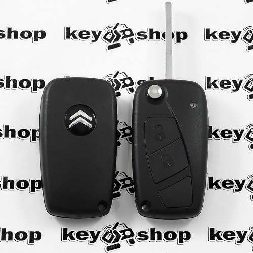 Корпус выкидного ключа для Citroen Jumper (Ситроен Джампер), 2 кнопки, (1 глухая) крепление батареи сбоку, лезвие SIP 22