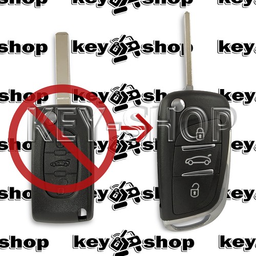 Корпус выкидного ключа для Citroen (Ситроен) 3 кнопки, под переделку