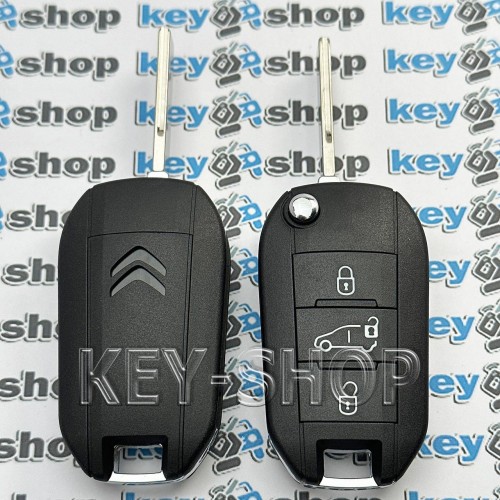Выкидной ключ для Citroen (Ситроен) ― 3 кнопки с чипом ID4A/433Mhz ,с лезвием HU83T