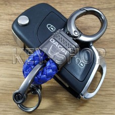 Брелок для ключа Дачиа (Dacia), кожаный, плетенный (синий), с карабином 
