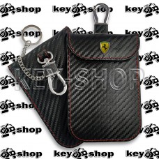       Чехол Фарадея, антисканер, противоугонный чехол Ferrari (Феррари) (кожаный, под карбон, черный, на липучке, с карабином, с кольцом)