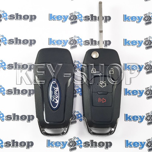   Корпус выкидного авто ключа для Ford Fusion (Форд Фьюжн) 3 + 1 кнопки, лезвие HU101(с логотипом)