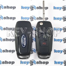 Корпус выкидного авто ключа для Ford F150, F250 (Форд Ф150, Ф250) 3 + 1 кнопки, лезвие HU101 (с логотипом)