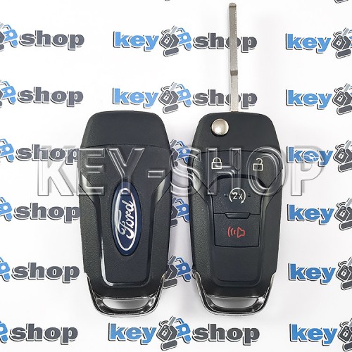 Корпус выкидного авто ключа для Ford F150, F250 (Форд Ф150, Ф250) 3 + 1 кнопки, лезвие HU101 (с логотипом)