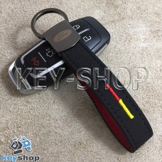 Кожаный замшевый (черный) брелок для авто ключей с логотипом Ford (Форд) и хромированным карабином