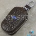 Ключница карманная (кожаная, коричневая, с тиснением, с карабином, на молнии, с кольцом), логотип авто Geely (Джили)