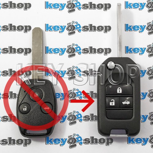   Корпус выкидного ключа Honda (Хонда) под переделку, 3 кнопки, лезвие HON66 (тип2)