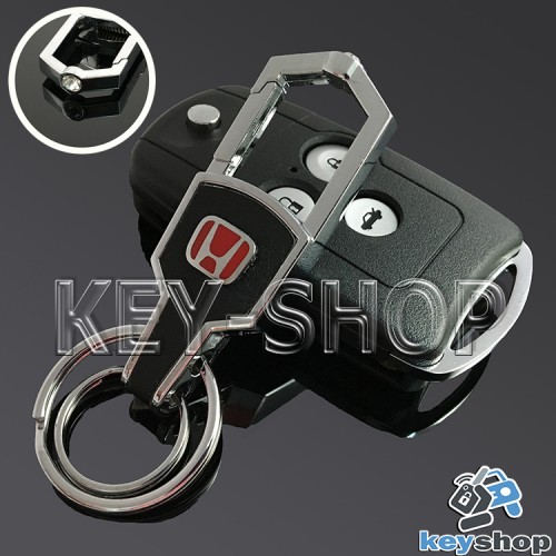 Металлический брелок для авто ключей Хонда (Honda) c карабином и кожаной вставкой