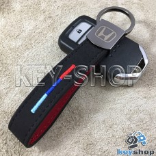 Кожаный замшевый (черный) брелок для авто ключей с логотипом Honda (Хонда) и хромированным карабином