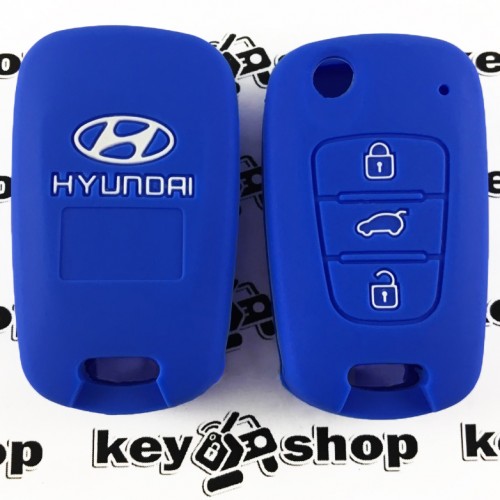 Чехол (синий, силиконовый) для выкидного ключа Hyundai (Хундай)  3 кнопки