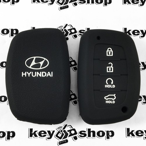 Чехол (черный, силиконовый) для смарт ключа Hyundai (Хундай)  4 кнопки