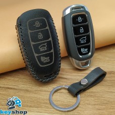              Чехол для смарт ключа Hyundai (Хундай) 3 + 1 кнопки (кожаный) черный