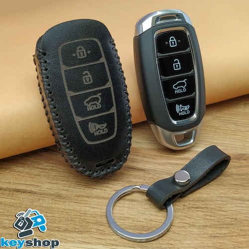              Чехол для смарт ключа Hyundai (Хундай) 3 + 1 кнопки (кожаный) черный