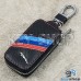 Ключница карманная (кожаная, черная, под карбон, на молнии, с карабином, с кольцом), логотип авто Jaguar (Ягуар)