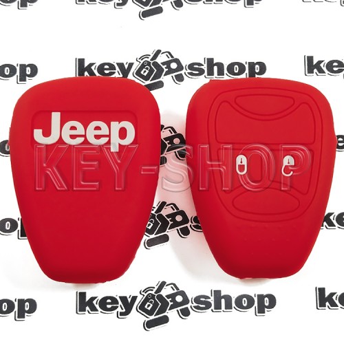 Чехол (красный, силиконовый) для авто ключа Jeep (Джип) 2 кнопки