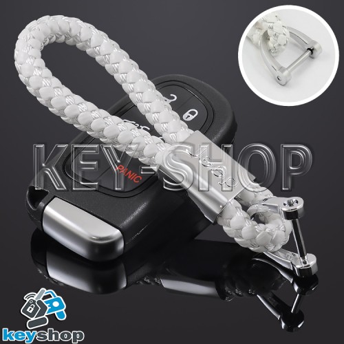 Кожаный (белый) плетеный брелок для авто ключей Джип (Jeep)
