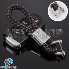 Кожаный (коричневый) плетеный брелок для авто ключей Джип (Jeep)