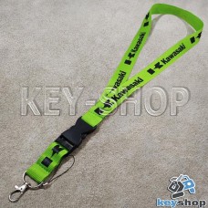Шнурок на шею (зеленый) для ключей с карабином и логотипом Kawasaki (Кавасаки)