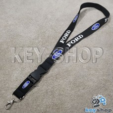   Шнурок на шею (черный) для ключей с карабином и логотипом Ford (Форд)