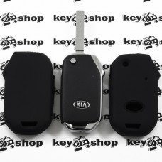      Чехол для выкидного ключа KIA (КИА), Cerato, Sorento, Rio, Sportage, Ceed, (черный, силиконовый)