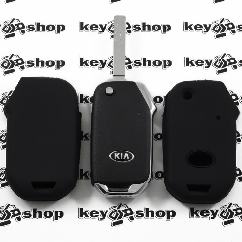      Чехол для выкидного ключа KIA (КИА), Cerato, Sorento, Rio, Sportage, Ceed, (черный, силиконовый)
