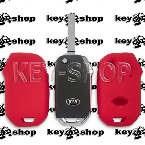 Чехол для выкидного ключа KIA (КИА), Cerato, Sorento, Rio, Sportage, Ceed, (красный, силиконовый)