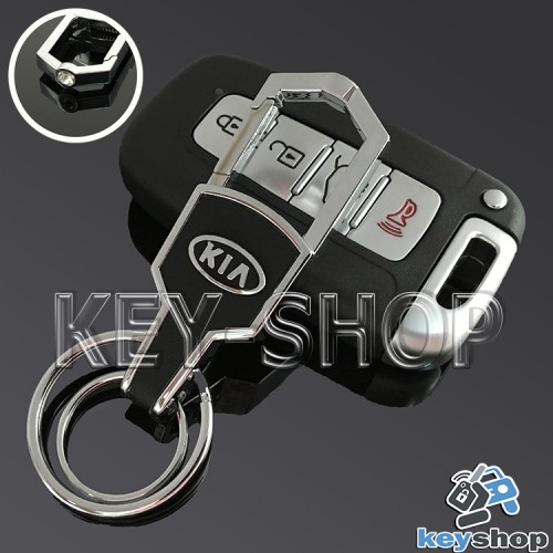 Металлический брелок для авто ключей KIA (КИА) с карабином и кожаной вставкой
