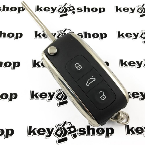 Оригинальный выкидной ключ для Volkswagen Phaeton(Фольксваген Файтон) 3 кнопки 7947 (Hitag 2) / 434 MHZ