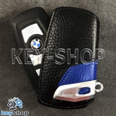 Чехол - ключница (кожаный, черный), для авто ключа BMW (БМВ) 