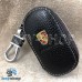 Ключница карманная (кожаная, коричневая, на молнии, с карабином, с кольцом), логотип авто Porsche (Порше)