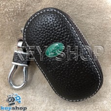 Ключница карманная (кожаная, коричневая, на молнии, с карабином, с кольцом), логотип авто Land Rover (Ленд Ровер)
