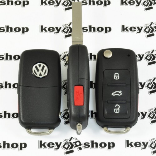 Корпус выкидного ключа для Volkswagen (Фольксваген),3+1 кнопки (с 2010 года) лезвие HU66